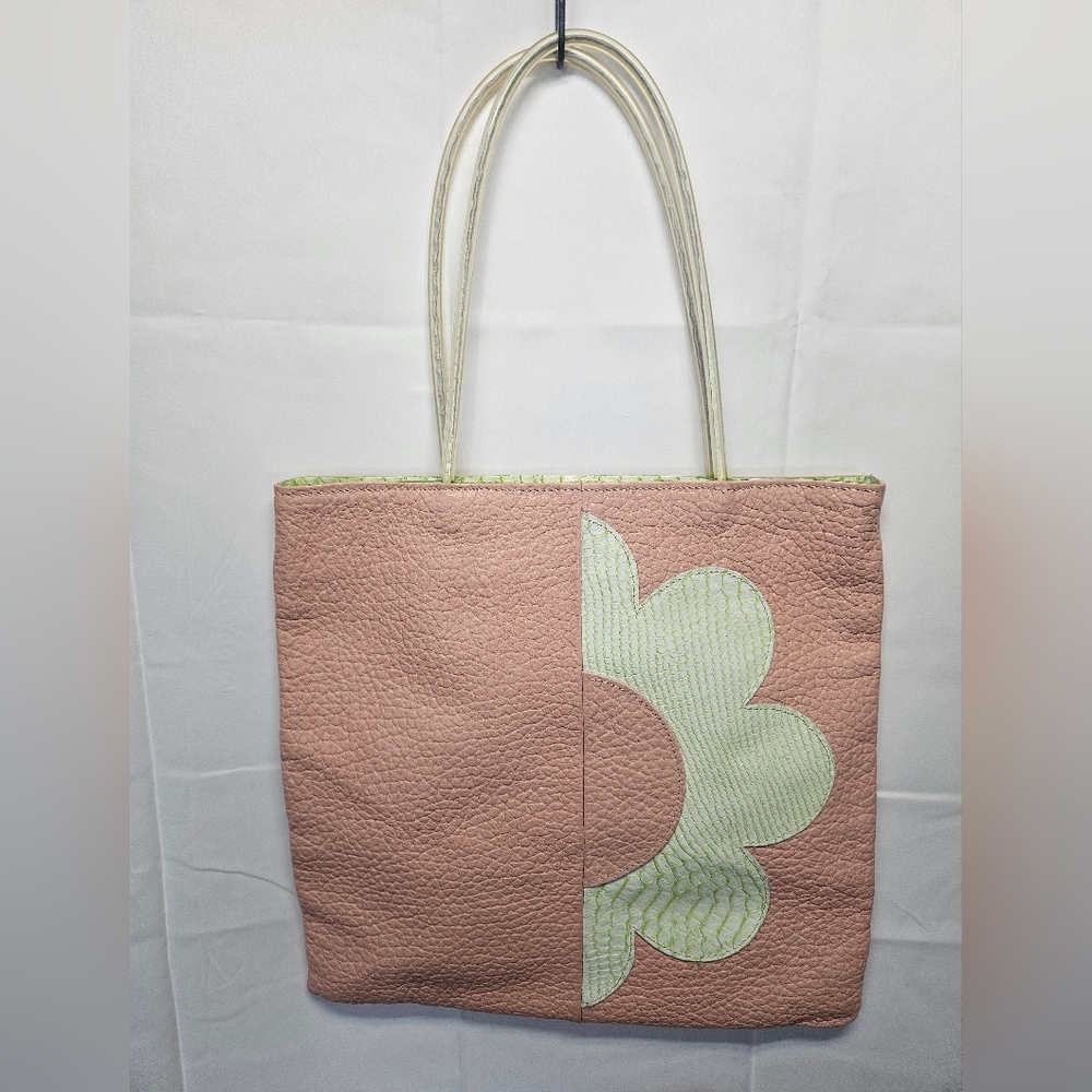 Cecconi Pink and Green Leather Tote Bag
